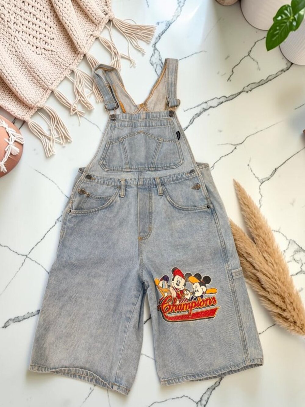 Disney Jerry Leigh Rare 1980s Mickey Mouse Short Denim Overalls Dungarees Small - Picture 11 of 11